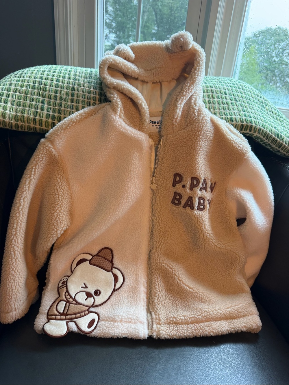 New Kids Plush Bear Hooded Pajama Jacket - Cream